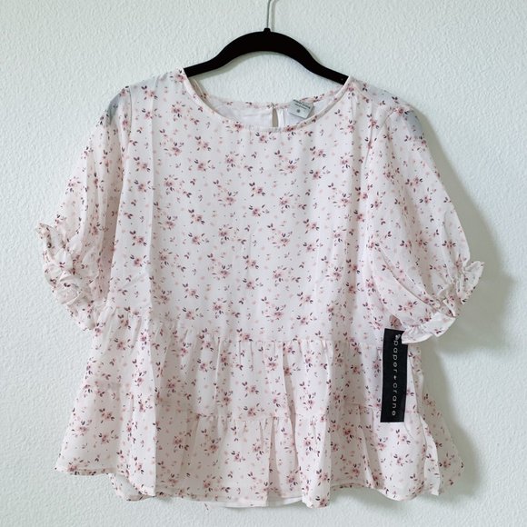 Paper Crane | White & Pink Floral Peplum Top - Picture 6 of 9